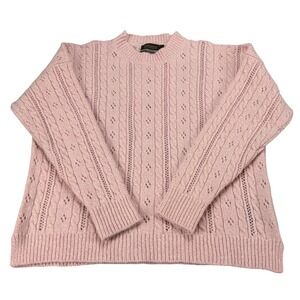 Fisherman Out of Ireland Pink Merino Cashmere Cable Knit Sweater XL Made Ireland